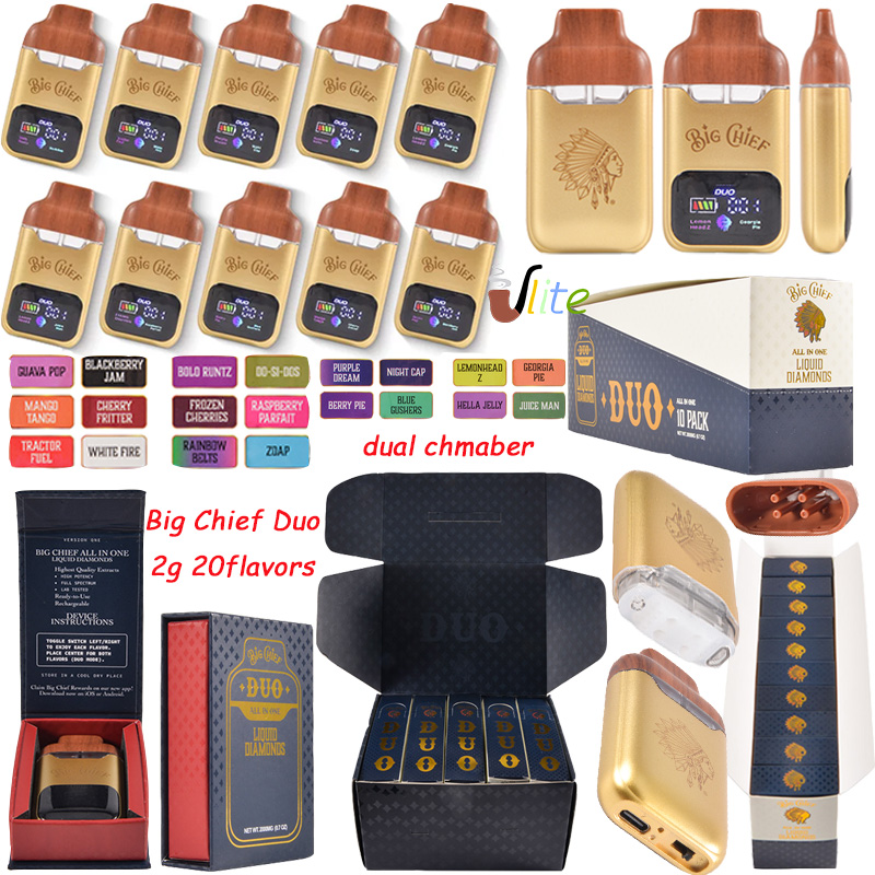 2g big chief duo all in one disposable
2g Big Chief DUO AIO empty dual-chamber disposable with screen