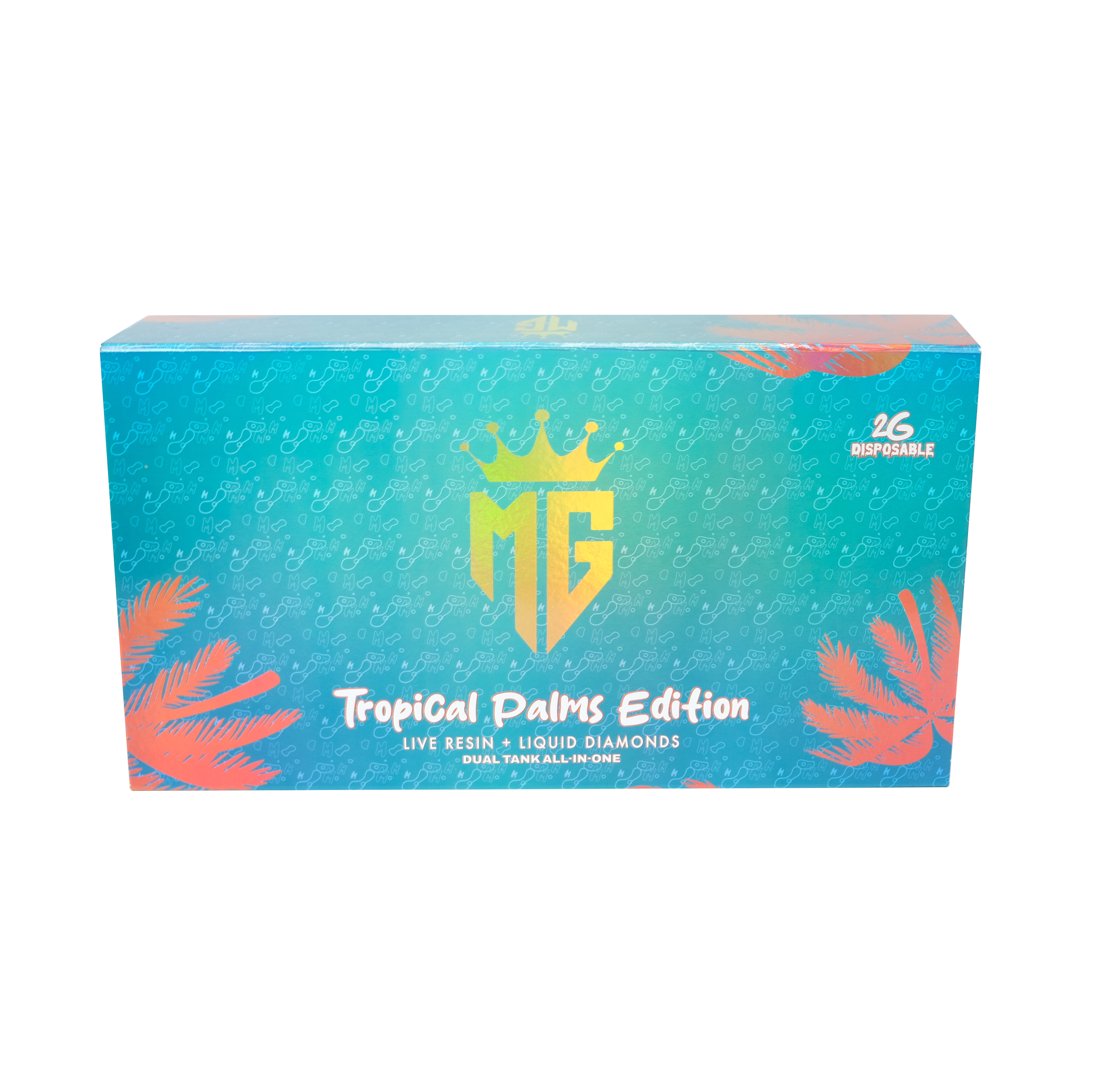 MG 2g tropical palms edition disposable vape pen with dual chamber/dual tank and led screen with firework and crown effects