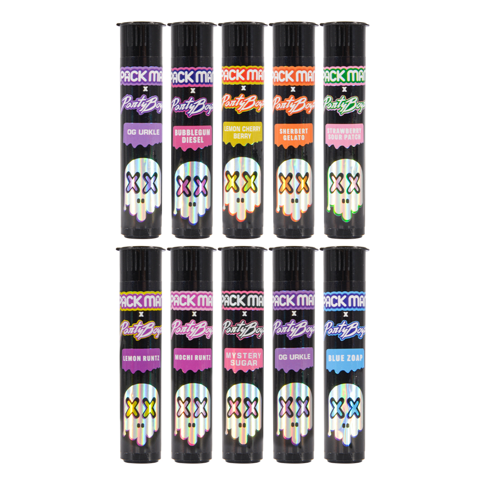 Packman Party Boyz 3g disposable vape packaging wholesale with pre roll tube and master case