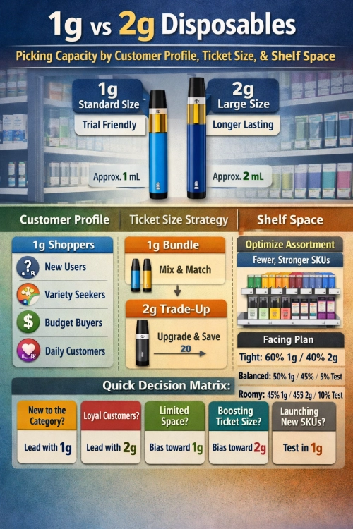 1g vs 2g Disposables: Picking Capacity by Customer Profile, Ticket Size, and Shelf Space
