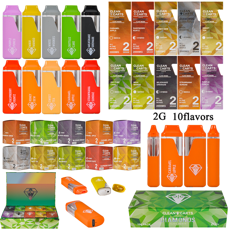 USA Clean cart 2g disposable empty vapes 10 flavors wholesale