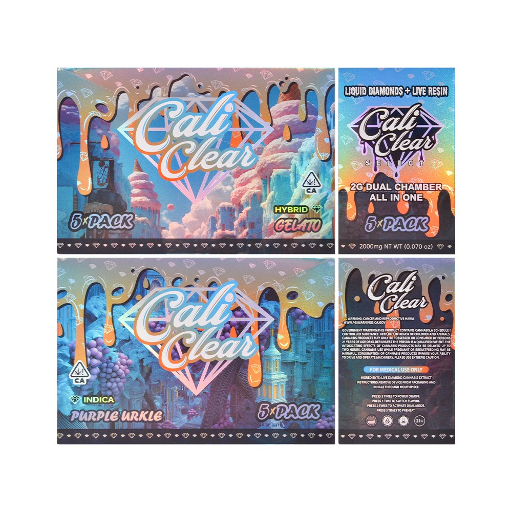 USA Cali Clear 2g switch disposable 20 flavors totally dual chamber 2mkl vapes 500/case