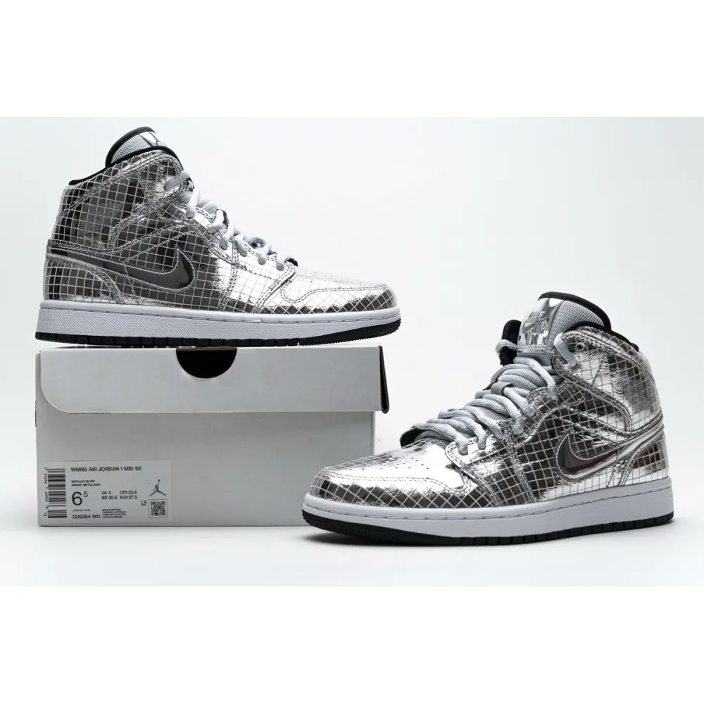 PK GOD Air Jordan 1 Mid SE Disco Metallic Silver (W)