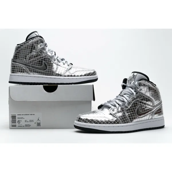 PK GOD Air Jordan 1 Mid SE Disco Metallic Silver (W)
