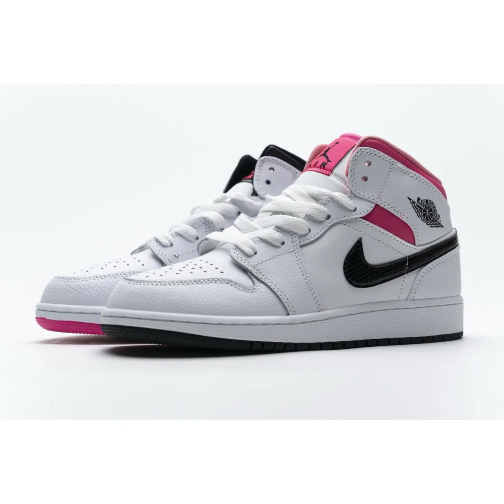GET Air Jordan 1 Mid White Black Hyper Pink (GS)