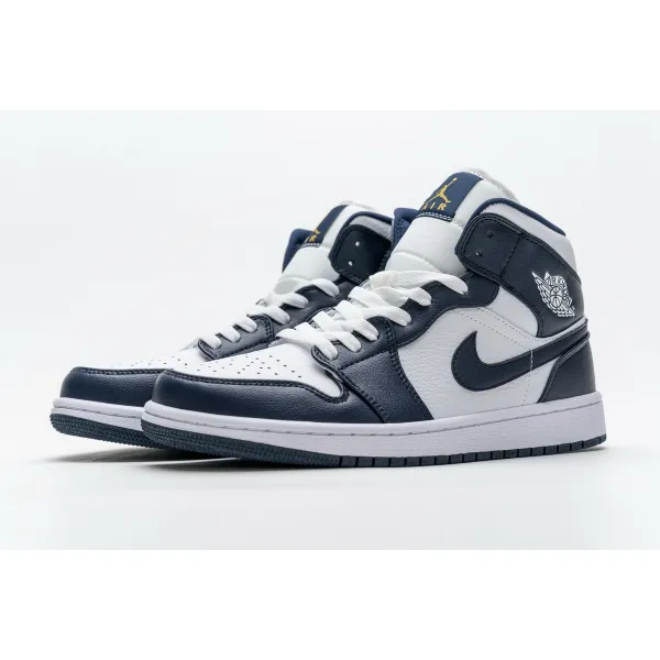 GET Air Jordan 1 Mid White Metallic Gold Obsidian