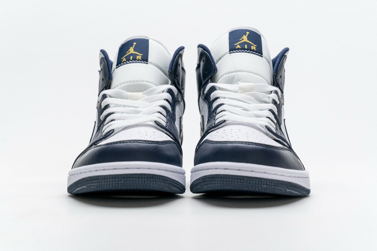 GET Air Jordan 1 Mid White Metallic Gold Obsidian