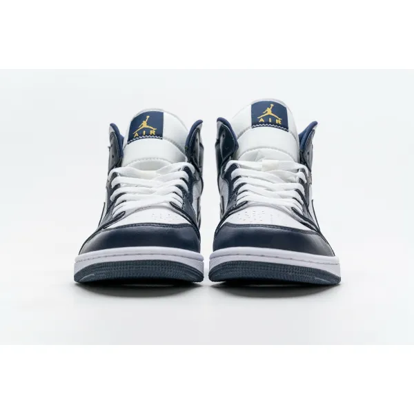 GET Air Jordan 1 Mid White Metallic Gold Obsidian