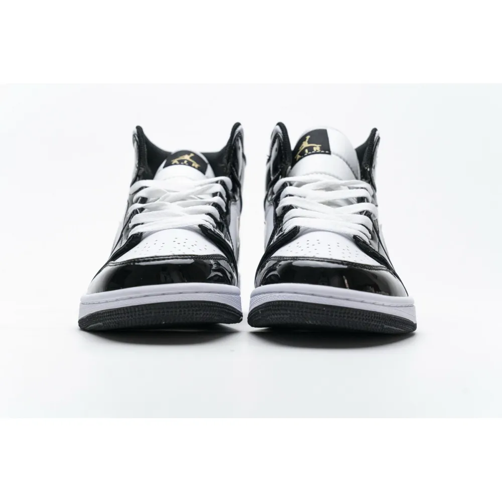 GET Air Jordan 1 Mid Patent Black White Gold