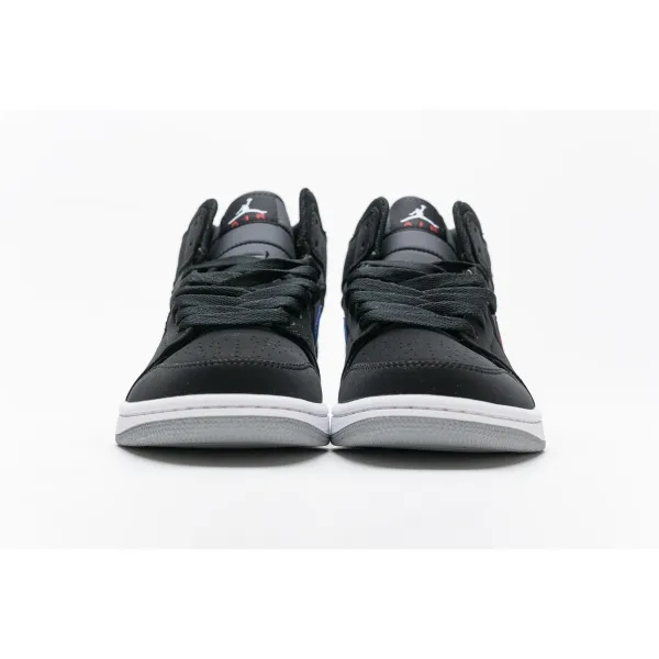 GET Air Jordan 1 Mid Multi-Color Swoosh Black (GS)