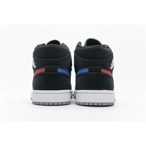 GET Air Jordan 1 Mid Multi-Color Swoosh Black (GS)
