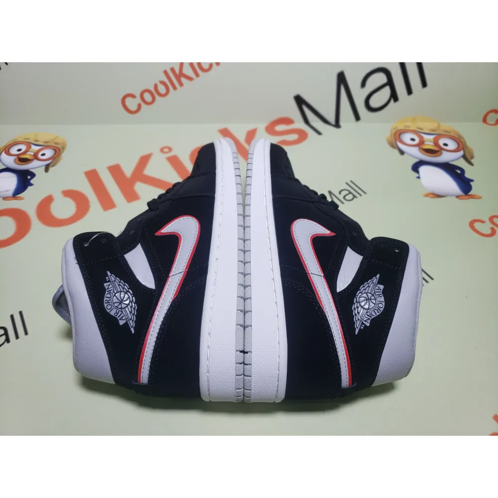 Coolkicks GET Air Jordan 1 Mid Black Particle Grey Gym Red,554724-060