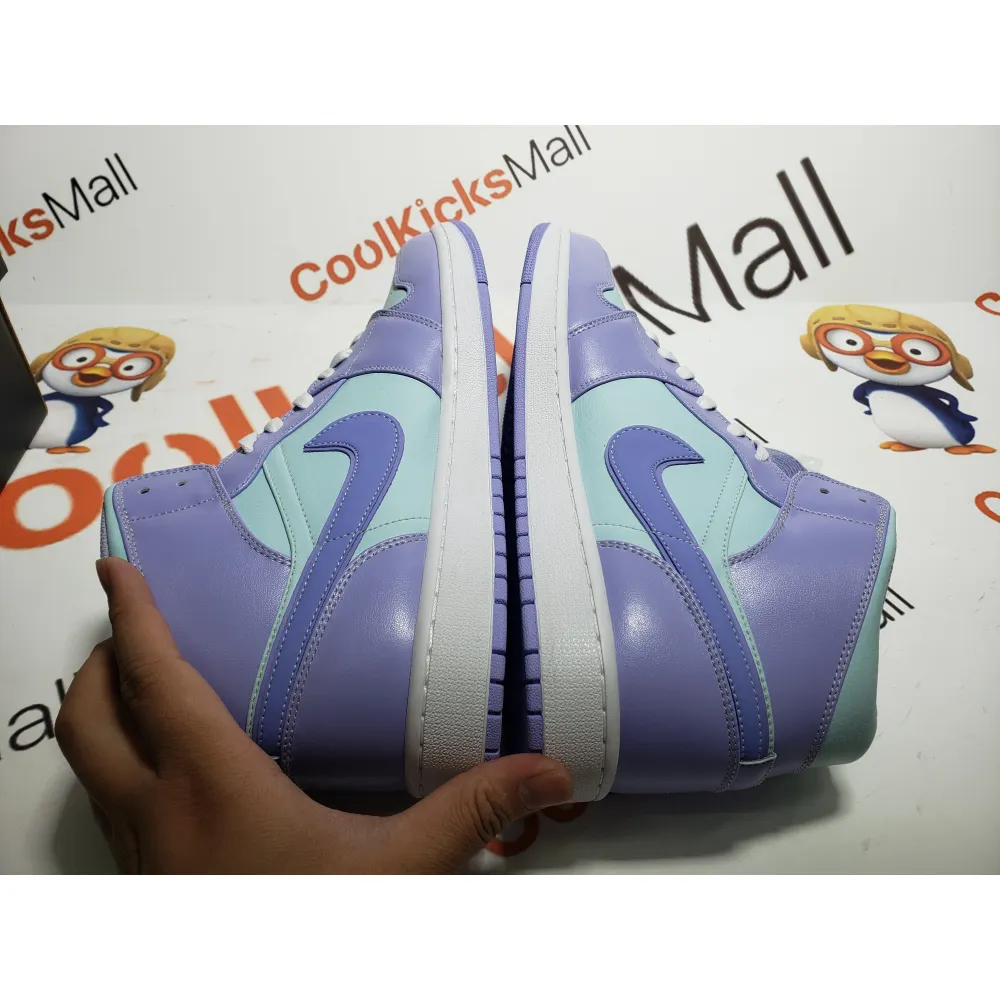 GET Air Jordan 1 Mid Purple Aqua (GS),554725-500