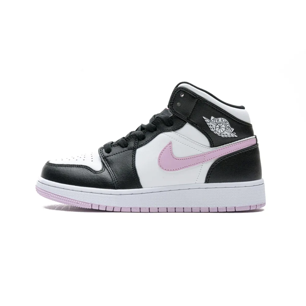 GET Air Jordan 1 Mid White Black Light Arctic Pink (GS)