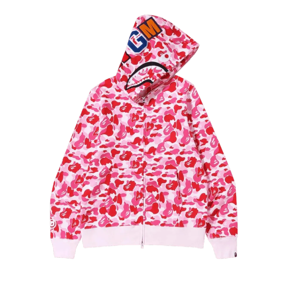 💖Free shipping💖 BAPE ABC Camo Shark Full Zip Hoodie Pink
