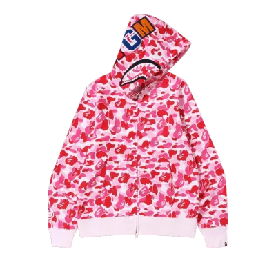 💖Free shipping💖 BAPE ABC Camo Shark Full Zip Hoodie Pink 01