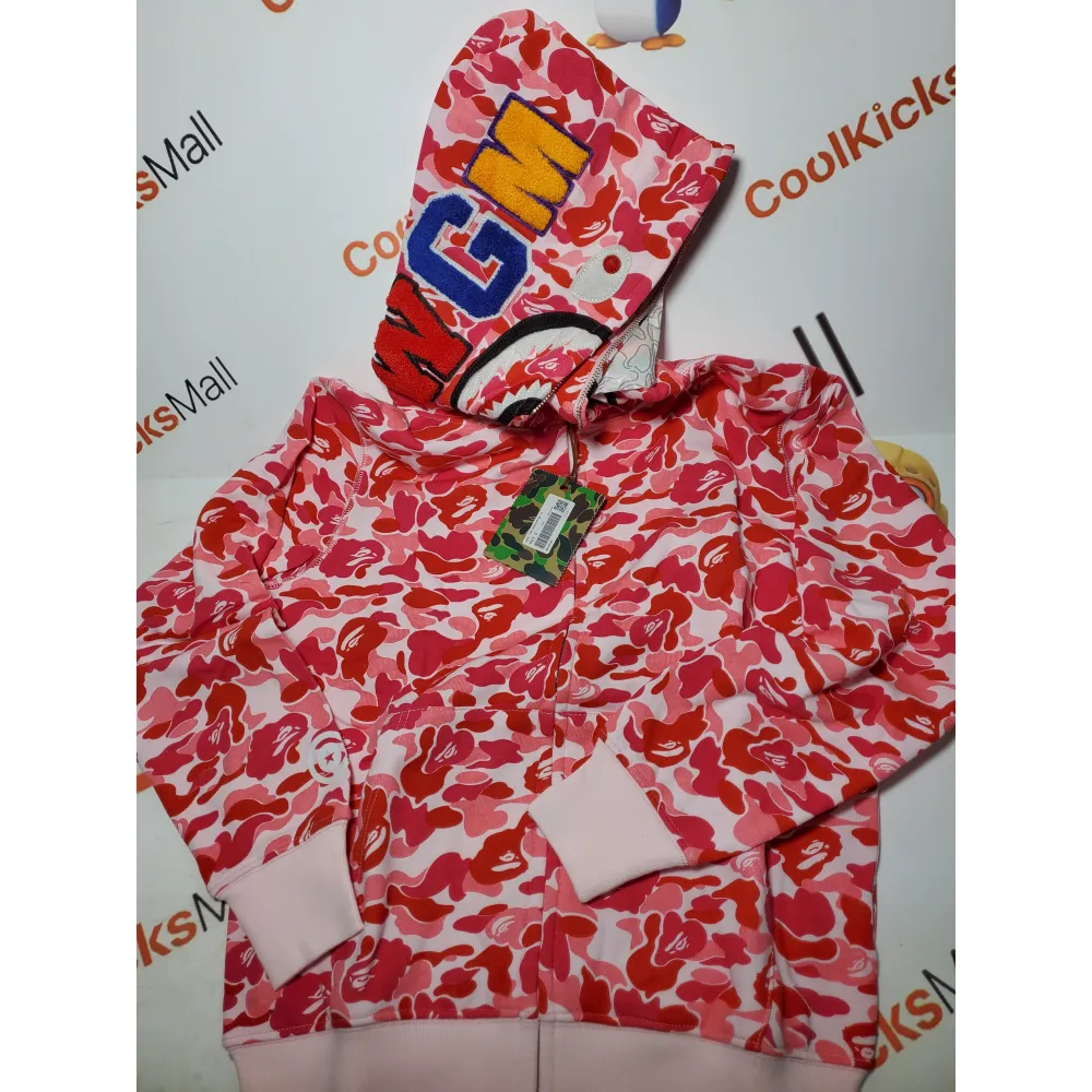 💖Free shipping💖 BAPE ABC Camo Shark Full Zip Hoodie Pink