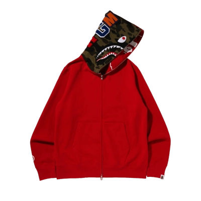 BAPE Camo Crazy Face Full Zip Hoodie Red 01