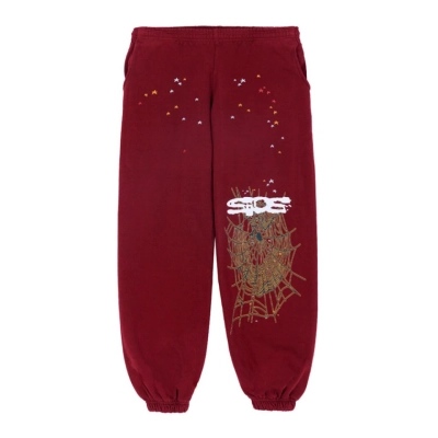 Sp5der Logo Maroon Sweatpants 01
