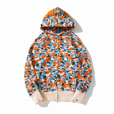 BAPE Grid Camo Shark Full Zip Hoodie Orange 	 01