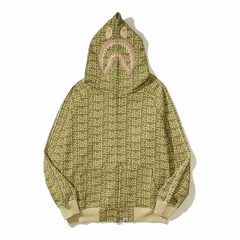 BAPE Logo Monogram Velour Shark Full Zip Hoodie Beige 