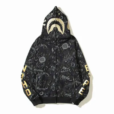 BAPE Logo NBHD Shark Full Zip Hoodie Beige   01