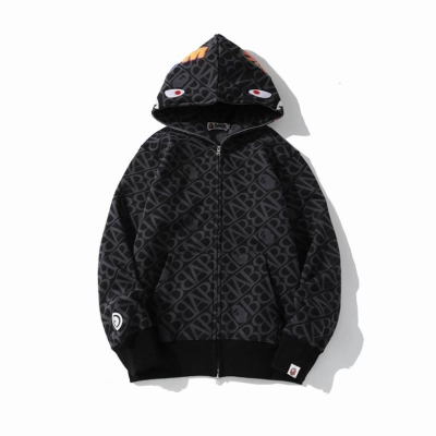 BAPE Logo Monogram Velour Shark Full Zip Hoodie Black  01