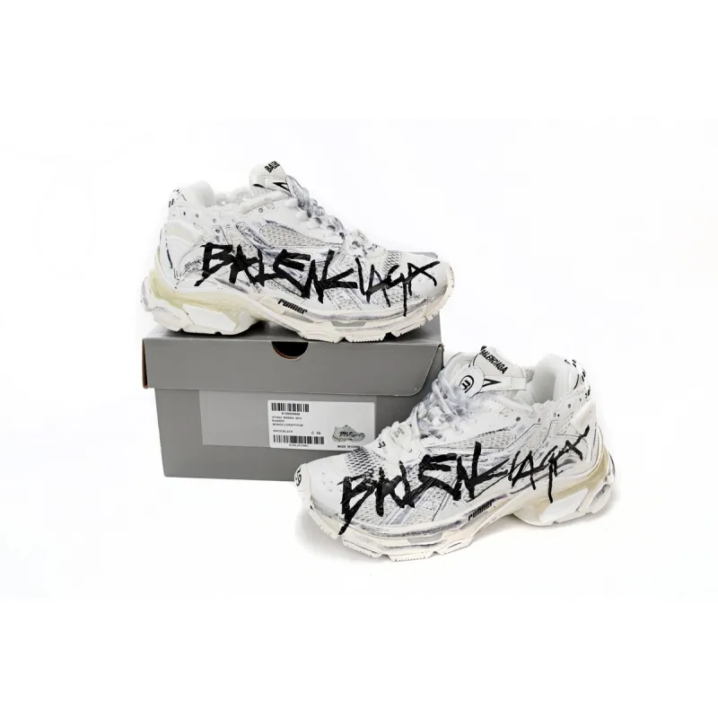 Uabat Balenciaga 7th Runner White And Black Characters 677402 W3RBQ 9010