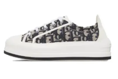 PKGoden  Dior Oblique Printed Fashion Board Shoes New Thick Bottom Black Embroidery 01