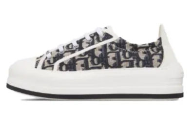 PKGoden  Dior Oblique Printed Fashion Board Shoes New Thick Bottom Black Embroidery 01