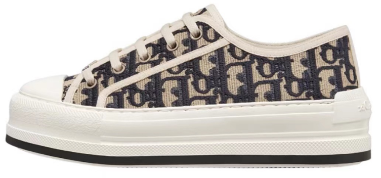   Dior Oblique Printed Fashion Board Shoes Thick embroidered black