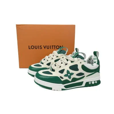 PKGoden Louis Vuitton Leather lace up Fashionable Board Shoes White Green 1AC520 02