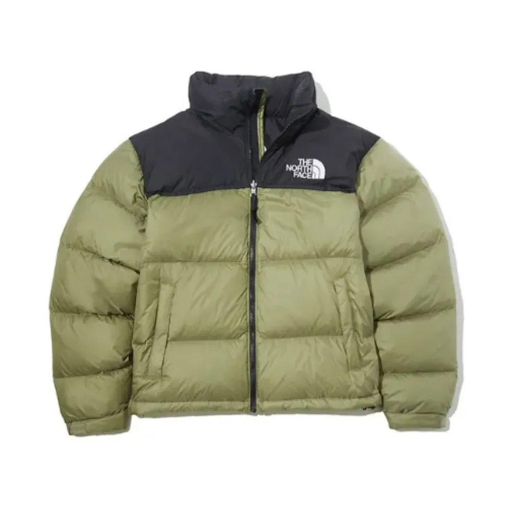 TheNorthFace Splicing White And Red Grass Green Long-sleeved down jacket