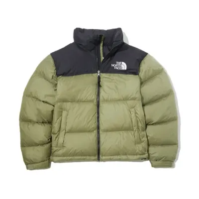 The North Face Splicing White And Red Grass Green Long-sleeved down jacket 01
