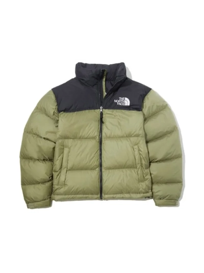 The North Face Splicing White And Red Grass Green Long-sleeved down jacket 01