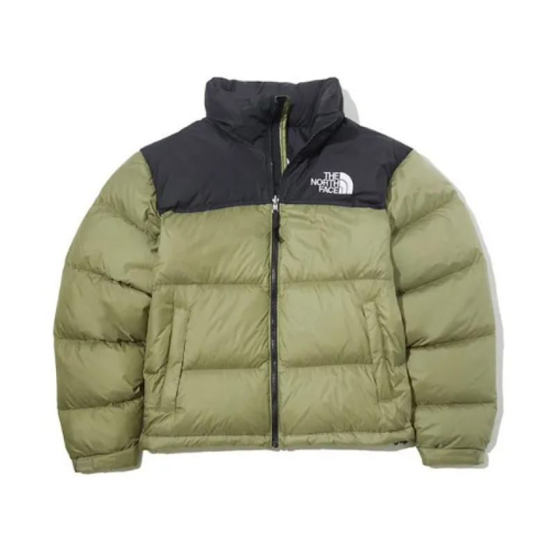 TheNorthFace Splicing White And Red Grass Green Long-sleeved down jacket