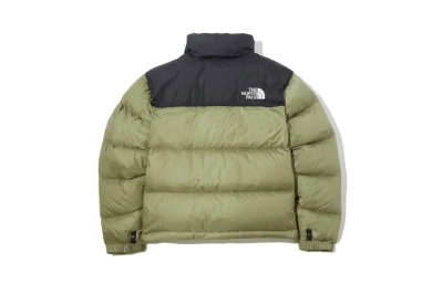The North Face Splicing White And Red Grass Green Long-sleeved down jacket 02