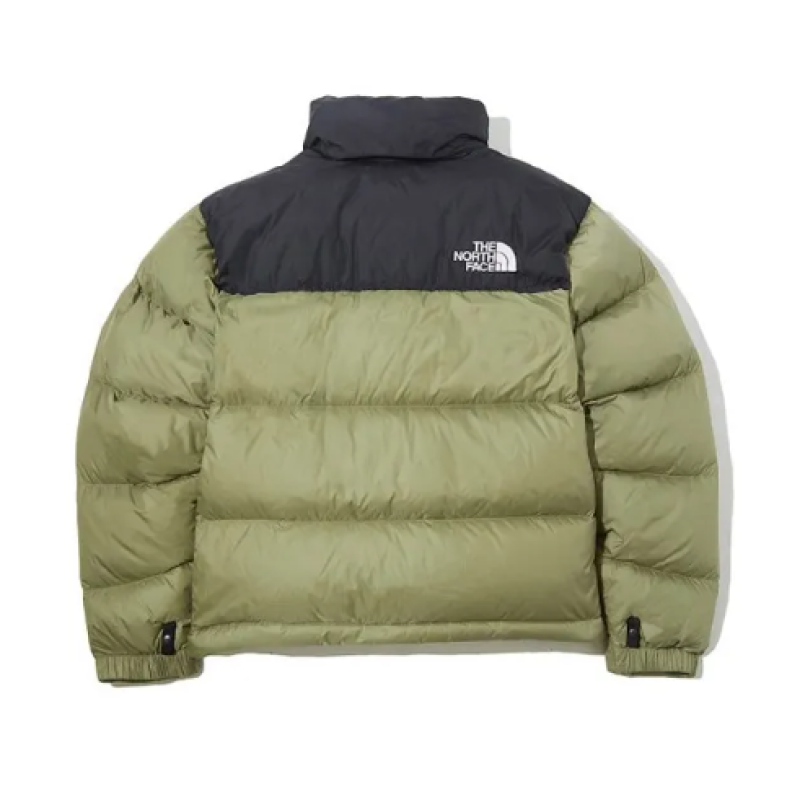 TheNorthFace Splicing White And Red Grass Green Long-sleeved down jacket