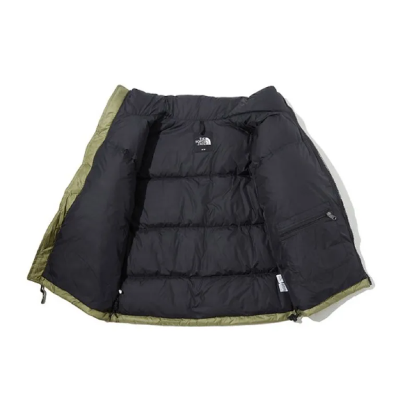 TheNorthFace Splicing White And Red Grass Green Long-sleeved down jacket