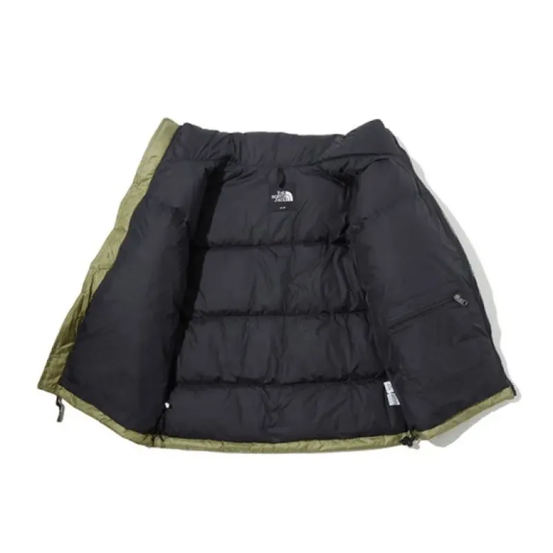 TheNorthFace Splicing White And Red Grass Green Long-sleeved down jacket