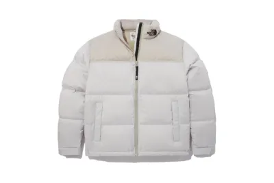 The North Face Splicing White And Double Pinyin White Long-sleeved down jacket 01