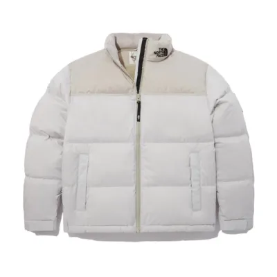 The North Face Splicing White And Double Pinyin White Long-sleeved down jacket 01