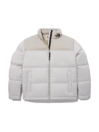 The North Face Splicing White And Double Pinyin White Long-sleeved down jacket 01