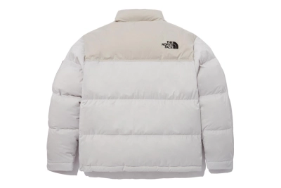 The North Face Splicing White And Double Pinyin White Long-sleeved down jacket 02