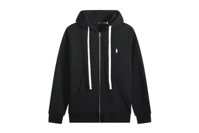 Polo Ralph Lauren Hoodie - Black with white lace & white logo 01
