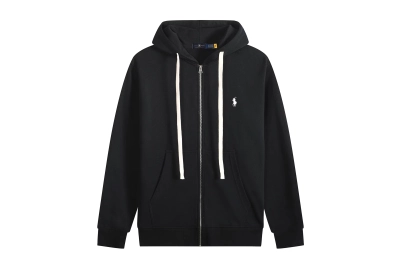 Polo Ralph Lauren Hoodie - Black with white lace & white logo 01