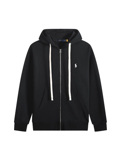 Polo Ralph Lauren Hoodie - Black with white lace & white logo 01