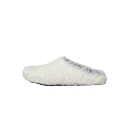 PKGoden Grey White long hair calfskin Fussbett sabot Marni Slides 01