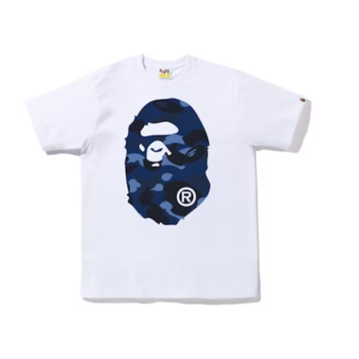 BAPE t-shirt Color Camo Big Ape Head Tee White Blue  01