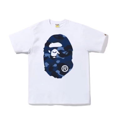 BAPE t-shirt Color Camo Big Ape Head Tee White Blue  01